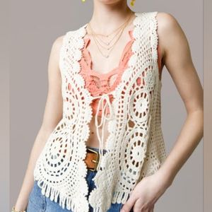 NWOT Crochet Tie Front Vest